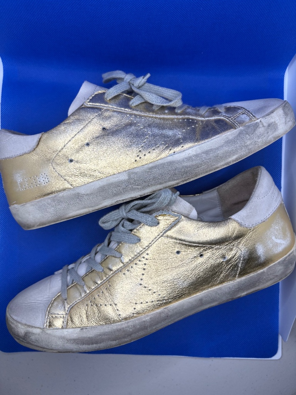 authentic golden goose superstar sneakers gold metallic shoes size 40 us size 10